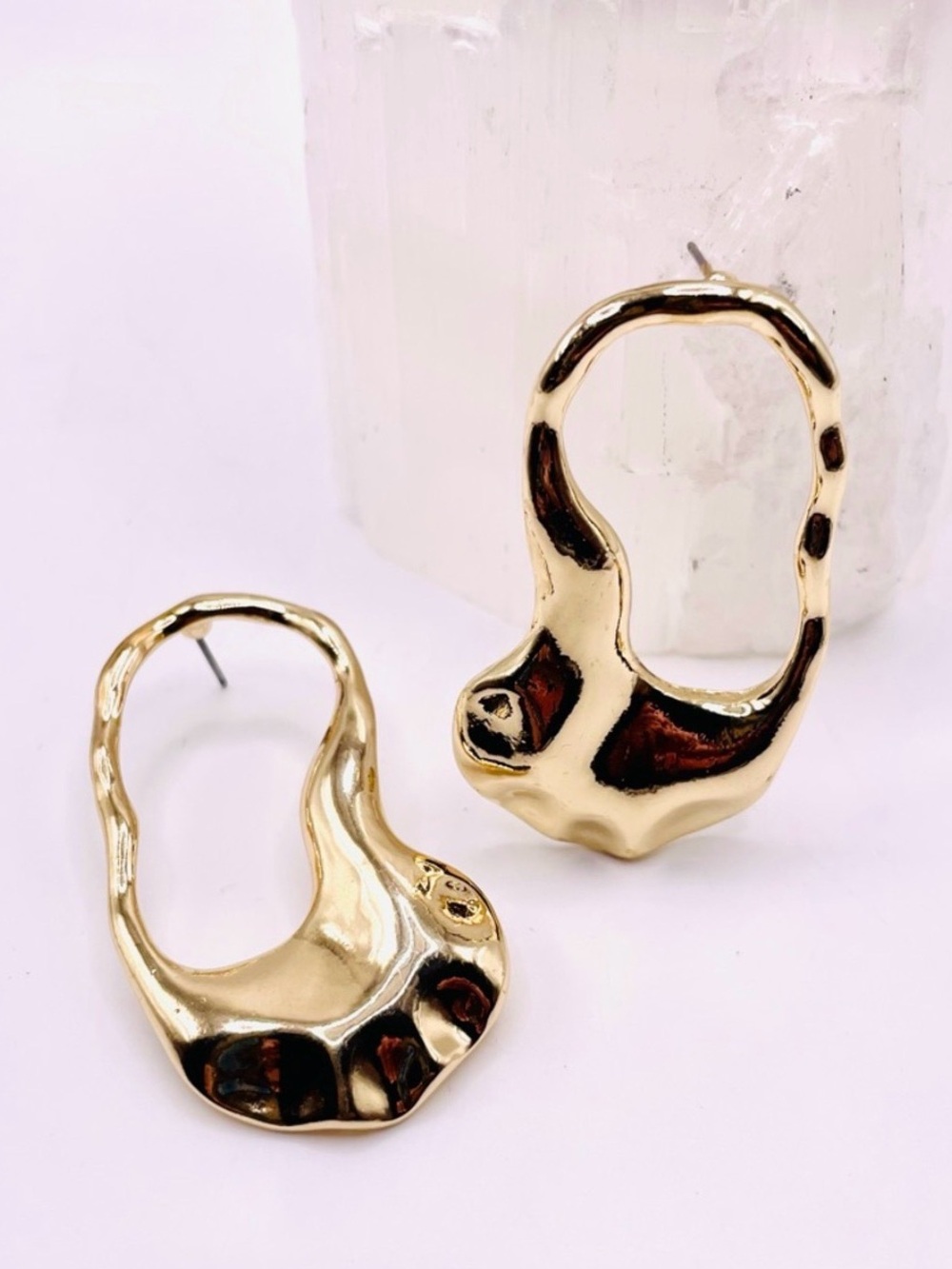Gold Molten Asymmetrical Earrings